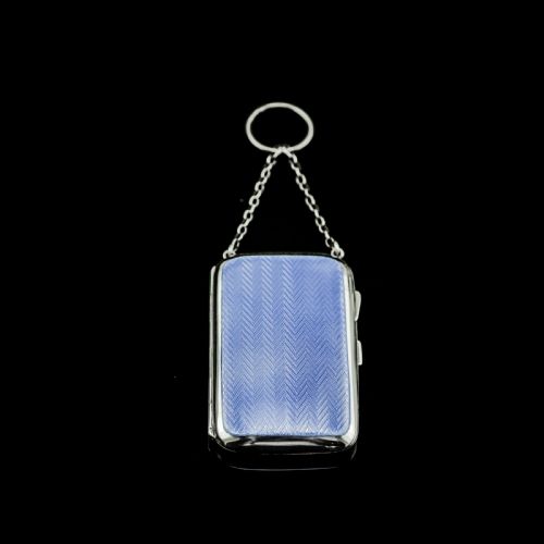 fig 1. Antique Solid Silver Blue Enamel Guilloche Cigarette Case - Robert Chandler 1916