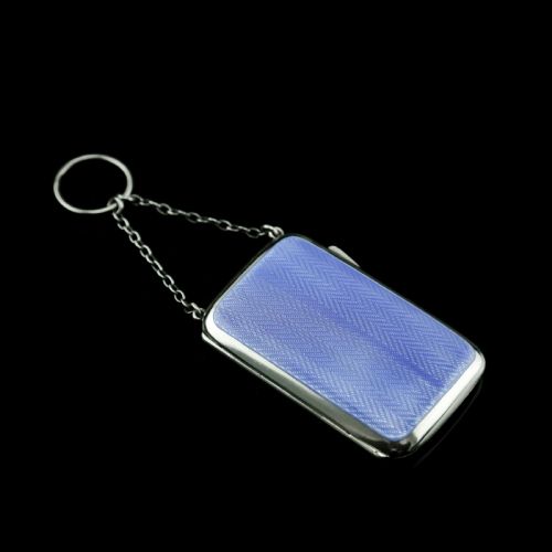 fig 2. Antique Solid Silver Blue Enamel Guilloche Cigarette Case - Robert Chandler 1916
