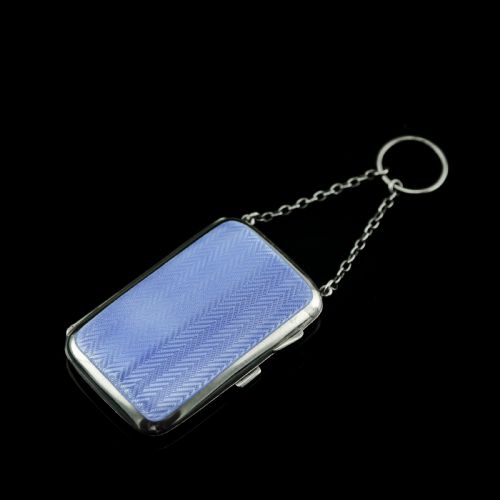 fig 3. Antique Solid Silver Blue Enamel Guilloche Cigarette Case - Robert Chandler 1916