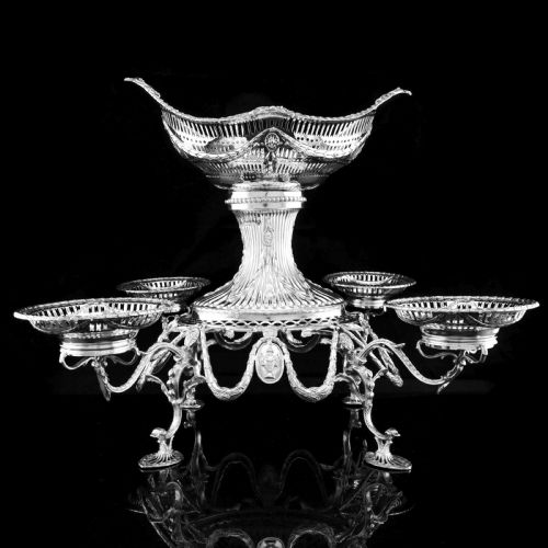 Antique Victorian English Solid Silver Epergne Centerpiece in Neoclassical Style - Charles Stuart Harris 1889