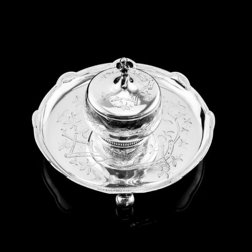 Antique Victorian Solid Silver Inkstand/inkwell Aesthetic Movement Design - Martin Hall & Co. 1877