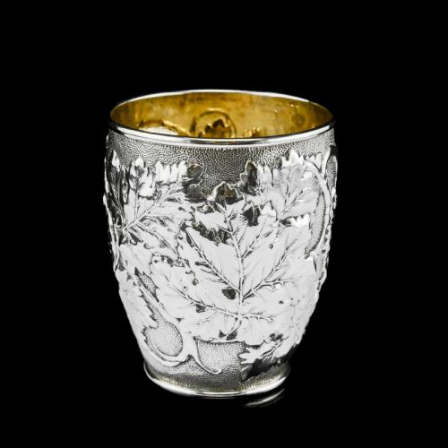 Antique Victorian Solid Silver Beaker/cup with Superb Naturalistic Grapevine Design - Barnard 1871