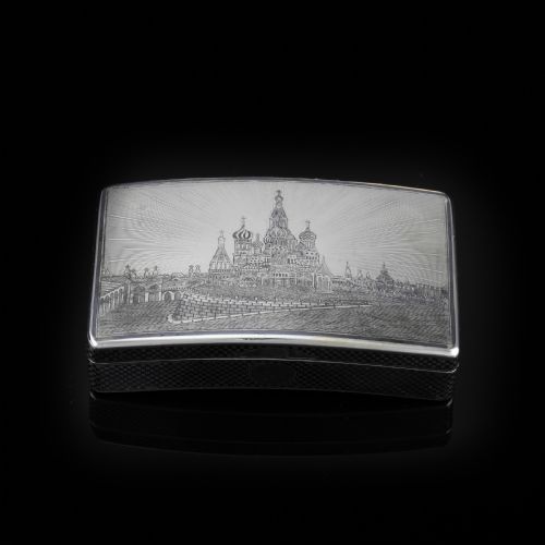 fig 1. Antique Imperial Russian Silver Niello Snuff Box Kremlin Scene - Vasili Semenov 1863