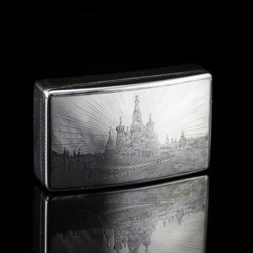 fig 6. Antique Imperial Russian Silver Niello Snuff Box Kremlin Scene - Vasili Semenov 1863