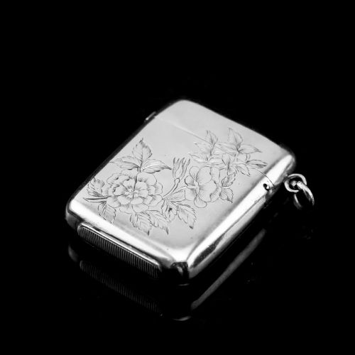 fig 1. Antique Victorian Solid Silver Vesta Case Aesthetic Style Engravings - Joseph Whitten 1885