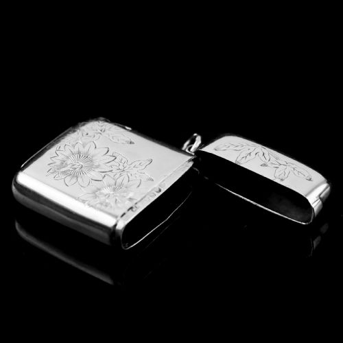 fig 5. Antique Victorian Solid Silver Vesta Case Aesthetic Style Engravings - Joseph Whitten 1885
