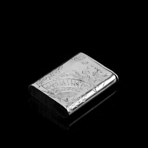 fig 4. Antique Victorian English Solid Silver Vesta Case with Aesthetic Style Engravings - Sampson Mordan & Co 1889