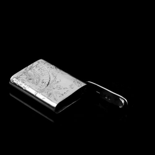 fig 5. Antique Victorian English Solid Silver Vesta Case with Aesthetic Style Engravings - Sampson Mordan & Co 1889