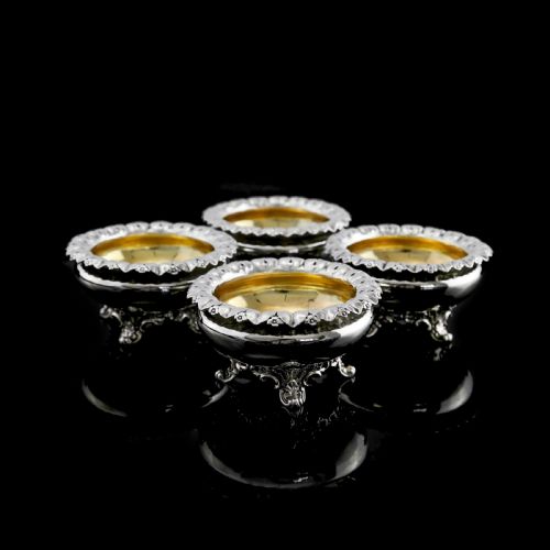 fig 3. A Magnificent Set of 4 Georgian Solid Silver Salt Cellars - Barnard 1837