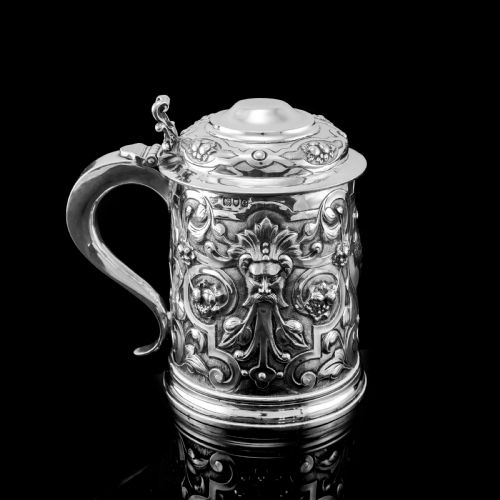 fig 5. Antique Solid Sterling Silver Large Tankard with Royal Marines Officer Interest - Goldsmiths & Silversmiths Co 1900