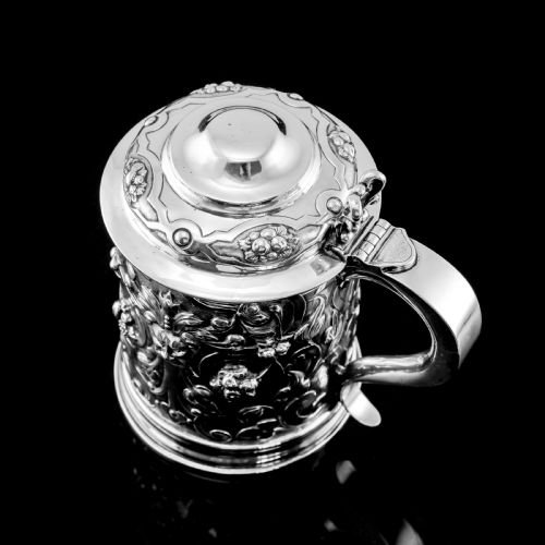 fig 7. Antique Solid Sterling Silver Large Tankard with Royal Marines Officer Interest - Goldsmiths & Silversmiths Co 1900