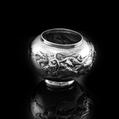 Antique Solid Silver Japanese Condiment Pot/bowl - Meiji C.1900