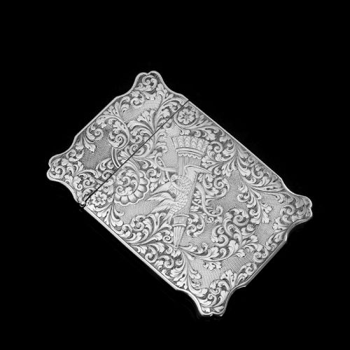 fig 1. Antique Solid Silver Victorian Card Case with Stunning Engravings - Taylor & Perry 1840