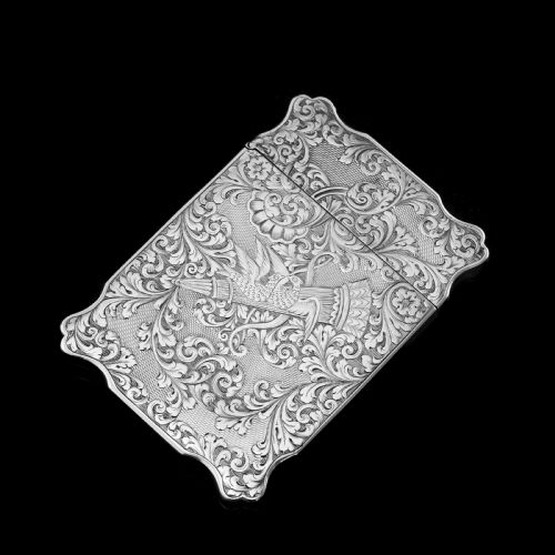 fig 2. Antique Solid Silver Victorian Card Case with Stunning Engravings - Taylor & Perry 1840