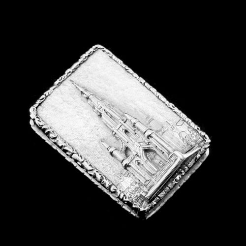 Antique Solid Silver Victorian Vinaigrette "Castle Top" Design of Scott Monument - Nathaniel Mills 1844