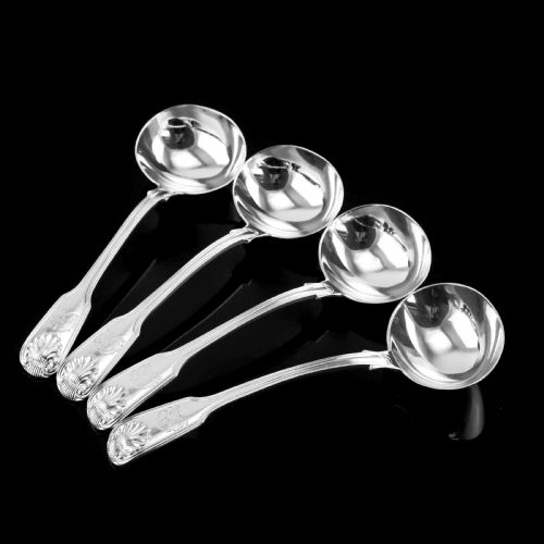 Antique Victorian Set of 4 Solid Silver Sauce Ladles/spoons "Fiddle Thread & Shell" Pattern - Chawner & Co 1845