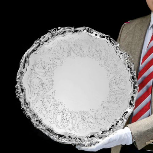 An Exceptional Large Solid Sterling Silver Victorian Salver/tray/platter 47cm (2.9kg) with Cast Border - Hunt & Roskell (Late Storr Mortimer & Hunt)