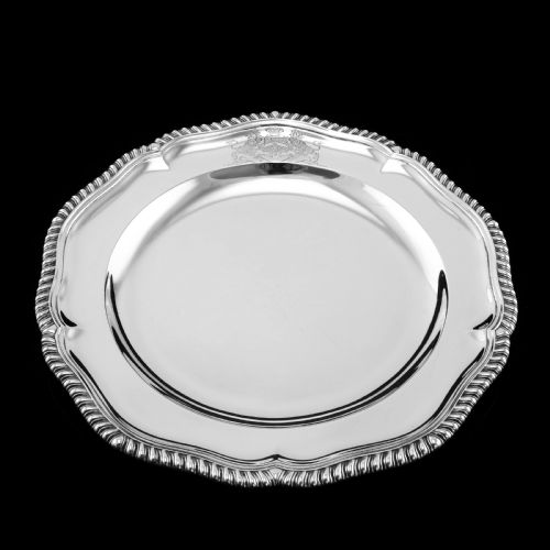 fig 1. Antique Solid Silver Dish with Coat of Arms for Michael Bass, 1st Baron Burton - Garrard 1888