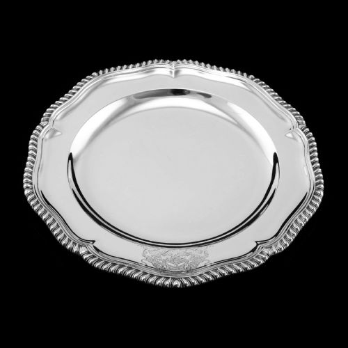 fig 4. Antique Solid Silver Dish with Coat of Arms for Michael Bass, 1st Baron Burton - Garrard 1888