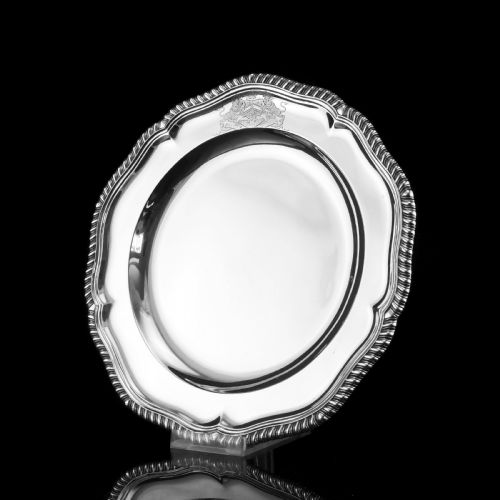 fig 7. Antique Solid Silver Dish with Coat of Arms for Michael Bass, 1st Baron Burton - Garrard 1888