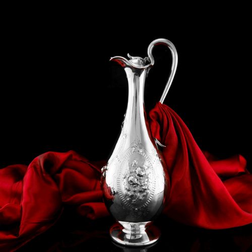 Antique Victorian Solid Silver Claret Jug / Wine Ewer - Elkington 1864