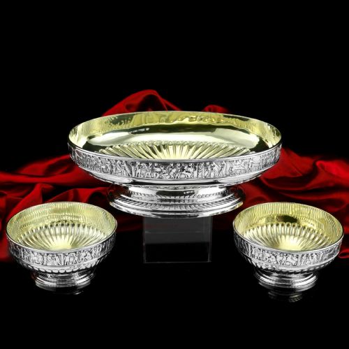Antique English Large Solid Silver Bowls, Set of 3 with Roman Frieze - Elkington & Co 1895
