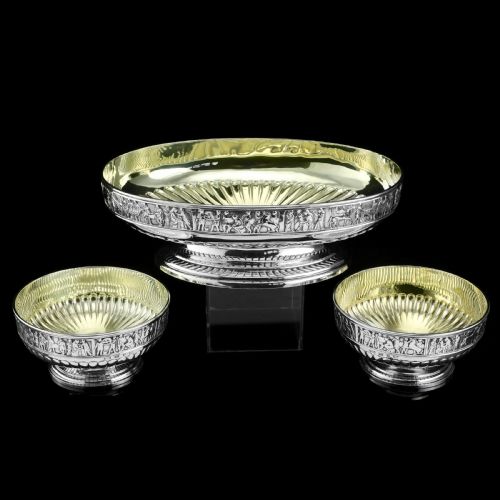 fig 1. Antique English Large Solid Silver Bowls, Set of 3 with Roman Frieze - Elkington & Co 1895