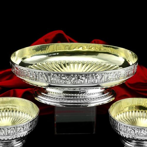 fig 2. Antique English Large Solid Silver Bowls, Set of 3 with Roman Frieze - Elkington & Co 1895