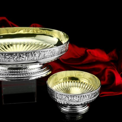 fig 4. Antique English Large Solid Silver Bowls, Set of 3 with Roman Frieze - Elkington & Co 1895
