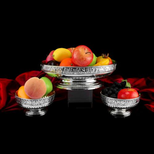 fig 5. Antique English Large Solid Silver Bowls, Set of 3 with Roman Frieze - Elkington & Co 1895
