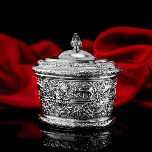 Rare Antique Solid Silver Cellini Tea Caddy Box - Mappin & Webb 1902