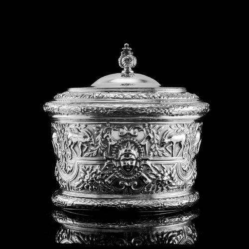 fig 1. Rare Antique Solid Silver Cellini Tea Caddy Box - Mappin & Webb 1902