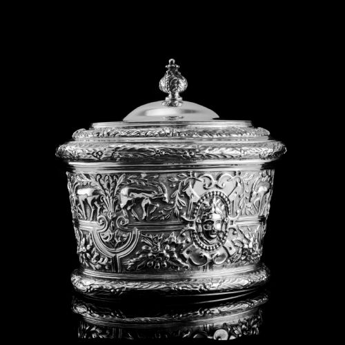 fig 3. Rare Antique Solid Silver Cellini Tea Caddy Box - Mappin & Webb 1902