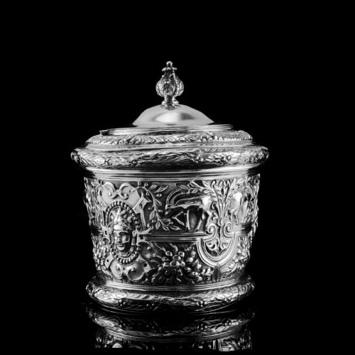 fig 4. Rare Antique Solid Silver Cellini Tea Caddy Box - Mappin & Webb 1902