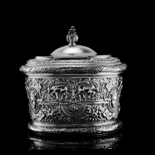 fig 5. Rare Antique Solid Silver Cellini Tea Caddy Box - Mappin & Webb 1902