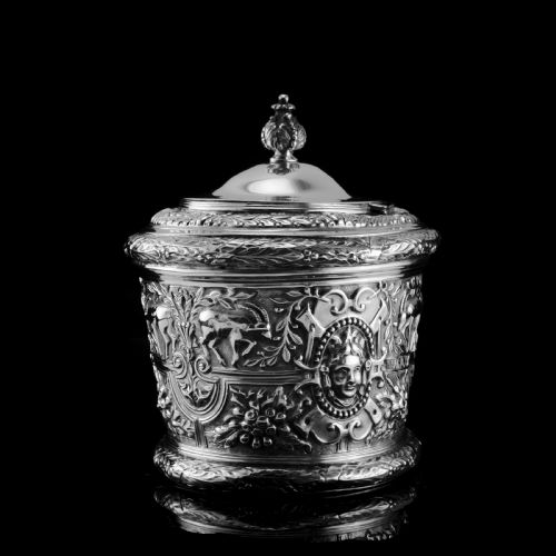 fig 6. Rare Antique Solid Silver Cellini Tea Caddy Box - Mappin & Webb 1902
