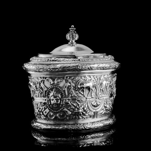 fig 7. Rare Antique Solid Silver Cellini Tea Caddy Box - Mappin & Webb 1902