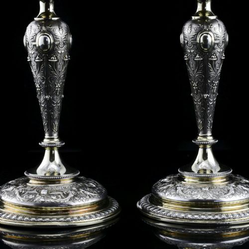 fig 5. Magnificent Pair of Antique Solid Silver Parcel Gilt Candlesticks - c.1890s