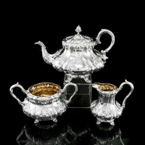 fig 2. Antique Solid Silver Victorian Tea Set with Beautiful Chased Decoration - Roberts & Slater 1849