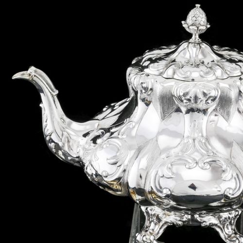 fig 3. Antique Solid Silver Victorian Tea Set with Beautiful Chased Decoration - Roberts & Slater 1849