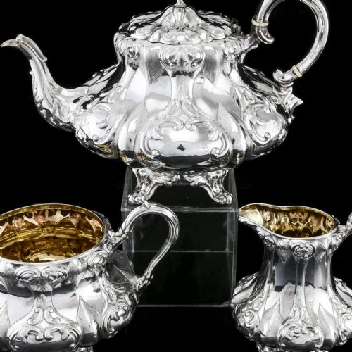fig 4. Antique Solid Silver Victorian Tea Set with Beautiful Chased Decoration - Roberts & Slater 1849