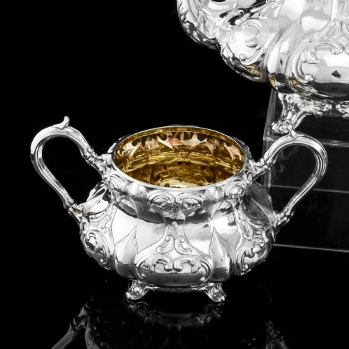 fig 5. Antique Solid Silver Victorian Tea Set with Beautiful Chased Decoration - Roberts & Slater 1849