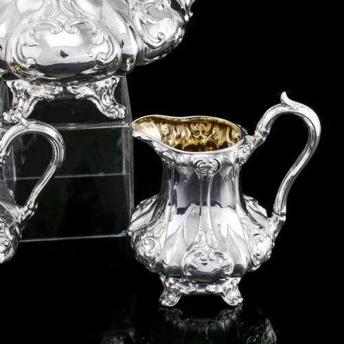 fig 6. Antique Solid Silver Victorian Tea Set with Beautiful Chased Decoration - Roberts & Slater 1849