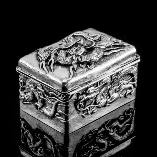 fig 6. Antique Japanese Solid Silver Box with Embossed Dragons - Meiji Period c.1900