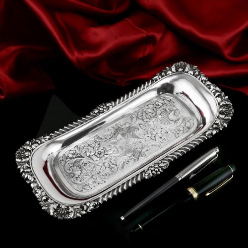Antique Georgian Solid Silver Snuffer/pen Tray with Decorative Floral Motifs - Barnard 1828