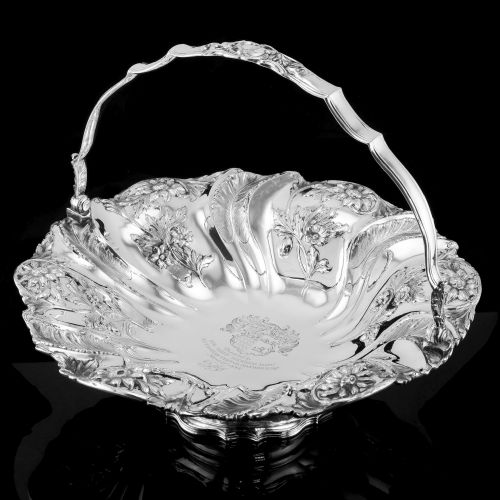 fig 1. A Georgian Solid Silver Basket with Floral Motifs (1kg+) - Joseph & John Angell 1835