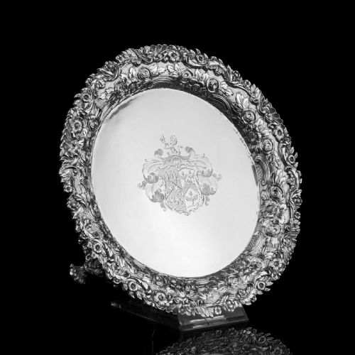 A Stunning English Georgian Solid Silver Salver Tray with Rococo Decoration - William Eaton 1818