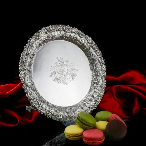 fig 1. A Stunning English Georgian Solid Silver Salver Tray with Rococo Decoration - William Eaton 1818