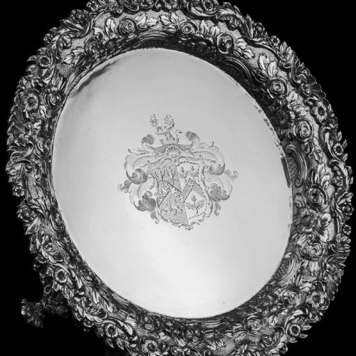 fig 8. A Stunning English Georgian Solid Silver Salver Tray with Rococo Decoration - William Eaton 1818