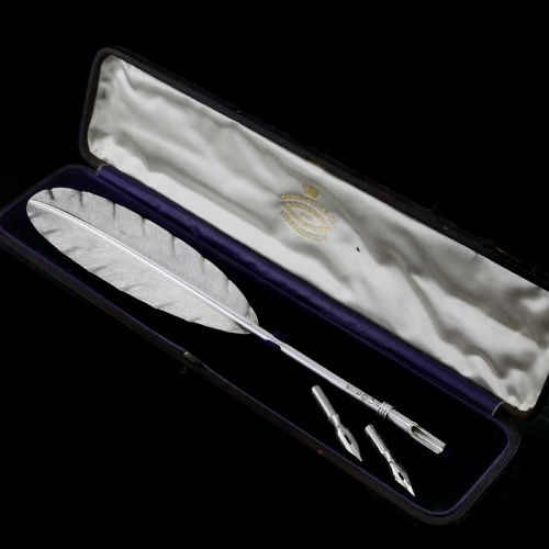 fig 2. A Stylish Antique Solid Silver Feather Quill Pen - Carrington & Co 1901